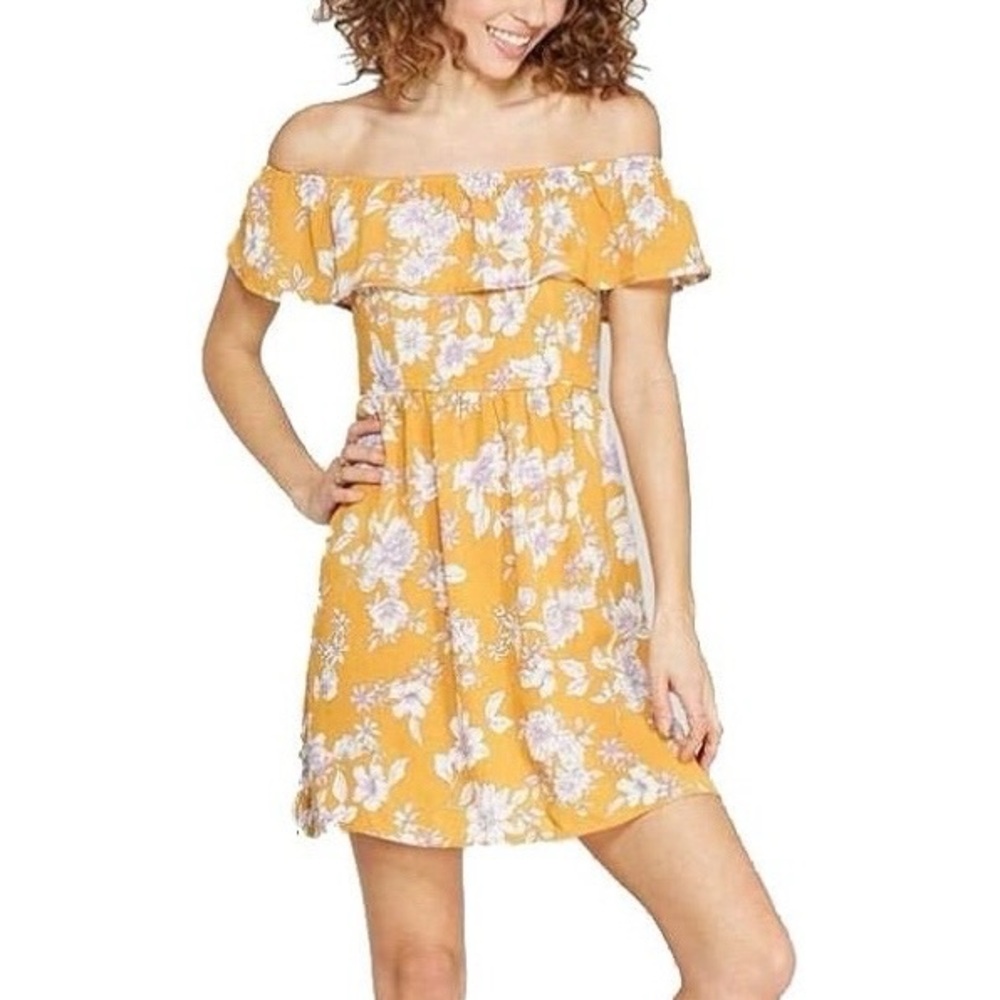 Yellow Floral Off the Shoulder Boho Summer Sz L - XXL